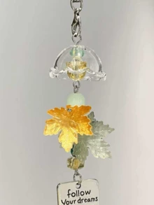Autumn Maple Leaf Wind Chime Pendant, Acrylic And Metal Beaded Phone Chain Keychain With Inspirational Text Tag, Suitable For Phone Case, Backpack, Handbag, Car Rearview Mirror Hanging Decoration, Autumn Festival Daily Accessory Holiday Decoration Gift - Multicolor - View 11