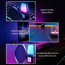 ميكروفون مكثف قلبي USB مع إضاءة RGB مخصصة، تقليل الضوضاء بالذكاء الاصطناعي 48kHz/24bit صوت عالي الدقة مراقبة في الوقت الفعلي توصيل وتشغيل، ميكروفون البث والبودكاست والألعاب وتسجيل ASMR لأجهزة الكمبيوتر المحمولة والمكتبية - مشاهدة 10