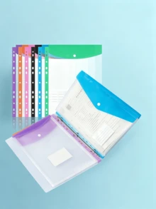6pcs A4-11 Hole Loose Leaf Binder, PP Snap Closure Document Storage Bag, Suitable For Project, Office, School Supplies Document Organizer - Sets - View 2