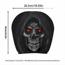 2pcs Set Red Eyes Skull Car Headrest Covers, 2D Print Soft High Elasticity Headrest Towel, Halloween Car Interior Decoration - Black - View 8