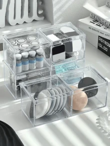 1pc Cosmetic Storage Box, Cotton Swab Holder, Acrylic Cotton Swab Box, Cotton Pad Storage, Makeup Sponge Storage Box, Desktop Transparent Cotton Swab Box, Suitable For Cushion, Cotton Swabs And Floss Dispenser - Multicolor - View 7