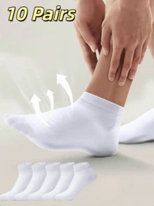 5/10/15/20 Pairs Solid Color Low-Cut Breathable Minimalist Women's Socks, Travel & Vacation Essential Personalized Thin Short Socks - White - View 6