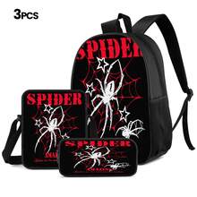 Spider 2D Print 3 Pieces Backpack Set, Large Capacity Backpack, Crossbody Bag, Pencil Case, Adjustable Wide Breathable Shoulder Straps, Side Mesh Pockets For Water Bottle Storage, Personalized Daily Commute Travel Casual Storage Bag - Printed Bag - View 13