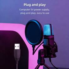 ميكروفون مكثف قلبي USB مع إضاءة RGB مخصصة، تقليل الضوضاء بالذكاء الاصطناعي 48kHz/24bit صوت عالي الدقة مراقبة في الوقت الفعلي توصيل وتشغيل، ميكروفون البث والبودكاست والألعاب وتسجيل ASMR لأجهزة الكمبيوتر المحمولة والمكتبية - مشاهدة 4