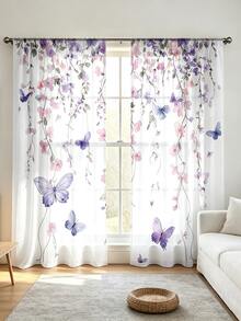 2pcs Dreamy Butterfly Pattern Transparent Sheer Curtains, With Rod Pocket Design, Privacy Protection, Suitable For Balcony, Living Room, Bedroom Windows And Door Windows Decoration, Curtain Decoration Solution, Butterfly Pattern Transparent Sheer Curtains, Dance Theme Design, Colorful Butterfly Pattern, Printed Textile Sheer Curtains - Multicolor - View 10