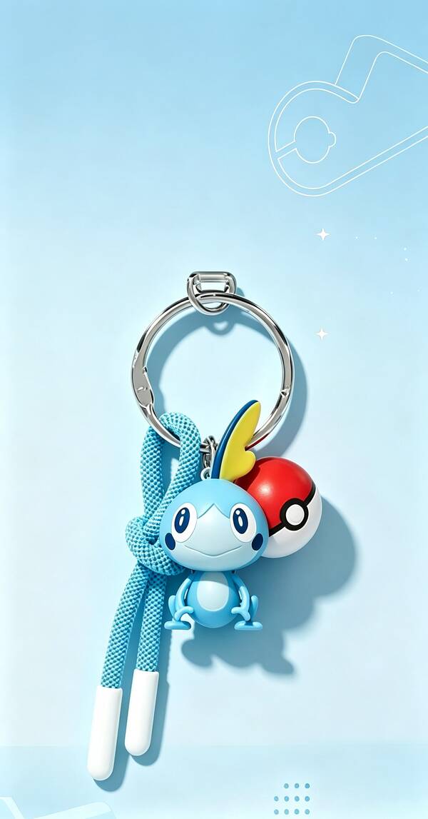 MINISO Pokémon Tear Drop Character Keychain With Poké Ball Pendant And Blue Strap, Suitable For Handbags, Backpacks, Keys, Birthday And Christmas Gifts