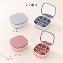 1pc Portable Mini Jewelry Storage Box With Mirror, Multi-Compartment Travel Organizer For Rings, Earrings And Necklaces - Multicolor - View 9