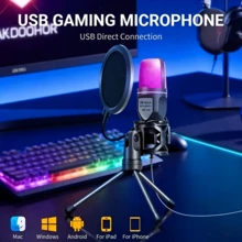 ميكروفون مكثف قلبي USB مع إضاءة RGB مخصصة، تقليل الضوضاء بالذكاء الاصطناعي 48kHz/24bit صوت عالي الدقة مراقبة في الوقت الفعلي توصيل وتشغيل، ميكروفون البث والبودكاست والألعاب وتسجيل ASMR لأجهزة الكمبيوتر المحمولة والمكتبية - مشاهدة 3