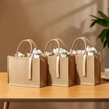 Jute Tote Bag 10pcs Set, Reusable Blank Grocery Bag For Wedding DIY Craft - Brown - View 7