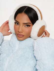 1pc Fuzzy Plush Winter Earmuffs, Soft Warm Foldable Ear Muffs, Outdoor Cold‑Weather Ear Protection Accessories For Women Daily Travel - Multicolor - View 3