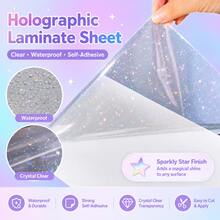40 Sheets Holographic Star Pattern Sticker, Transparent Holographic Vinyl Laminate Film, 8.3*11.7inch Clear Overlay Laminate Sticker Self-Adhesive Waterproof, No Machine Needed - Star-shaped - View 4