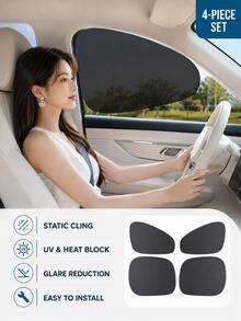 1 Set (4pcs) Front + Rear Static Adhesion Car Window Sunshade Stickers, Universal Side Window UV Protection Privacy Shade Film - Car Window Curtains - View 1
