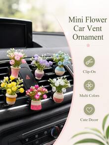 Mini Artificial Flower Vase Car Air Vent Clip Potted Plant Faux Flower Car Air Conditioner Vent Decor Cute Interior Accessory Women's Gift - A - View 8