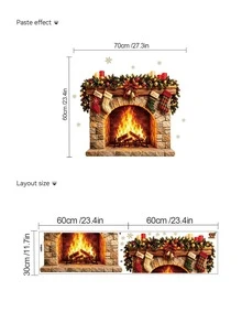 mama look 1pc/2pcs, Multi-Style, Christmas Decoration Wall Sticker Creative Realistic Fireplace, PVC Self-Adhesive Removable, Suitable For Bedroom, Living Room, Kitchen, Dining Room, Entryway Wall Decoration, Beautify Wall And Conceal Imperfections - Multiple Styles - View 11
