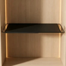 1 Pc Drill‑Free Expandable Wardrobe Storage Shelf, Black Iron Structure, No Drilling Needed, Expands Cabinet Internal Storage Space, Suitable For Wardrobe Layering, Cabinet Organization And Entryway Storage - Multicolor - View 1