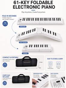 1 buah Keyboard Elektronik Portabel Lipat 61 Tombol Warna Putih dengan Tas Penyimpanan, 16 Nada, 100 Ritme, 25 Lagu Demo, Piano Gulung Isi Ulang USB, Keyboard Musik Multifungsi, Cocok untuk Pemula, Latihan di Rumah dan Pelajaran Musik - Tersedia berbagai pilihan (kemasan yang lebih baik) - View 6