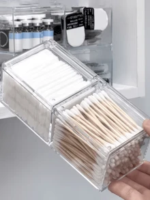 1pc Cosmetic Storage Box, Cotton Swab Holder, Acrylic Cotton Swab Box, Cotton Pad Storage, Makeup Sponge Storage Box, Desktop Transparent Cotton Swab Box, Suitable For Cushion, Cotton Swabs And Floss Dispenser - Multicolor - View 5