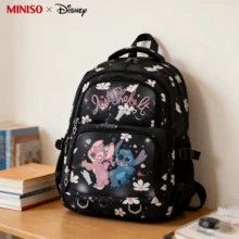 MINISO X Disney Stitch & Angel "Just Shake It" Black Cherry Blossom Backpack, Cute Girls Student School Bag - Black - View 5