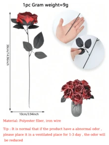 1 pieza Tallo de rosa artificial color rojo oscuro, para decoración del hogar en Halloween - negro rojo - Ver 3