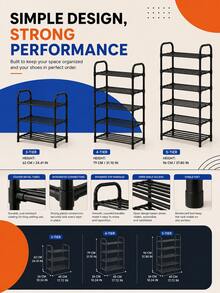 1pc Multi-Layer Metal Shoe Rack, 3/4/5 Tiers Optional Shoe Storage Rack, Sturdy Open Design Shoe Shelf, Easy Assembly Space-Saving Shoe Organizer, Suitable For Entryway, Hallway, Bedroom Home Storage - Black - View 2