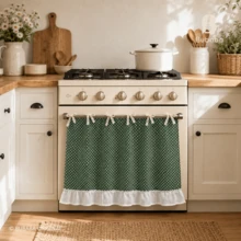 1 buah Tirai Kafe Motif Polkadot Hijau Vintage dengan Pita dan Tali Pengikat, Tirai Pendek Setengah dengan Tepi Bergelombang, Tirai Dekoratif Anti Debu untuk Dapur dan Oven - Hijau - View 2