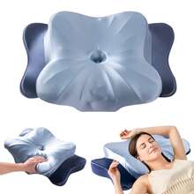 Side Sleeper Pillow, Memory Foam Cervical Butterfly Pillow,Cervical Neck Pillow For Sleeping, Ergonomic Side Sleeper Pillows For Adults, Neck Support Pillow For Neck And Shoulder Support, Bed Pillow For Side Back Stomach Sleepers - Gift For Mom - Blue - View 1