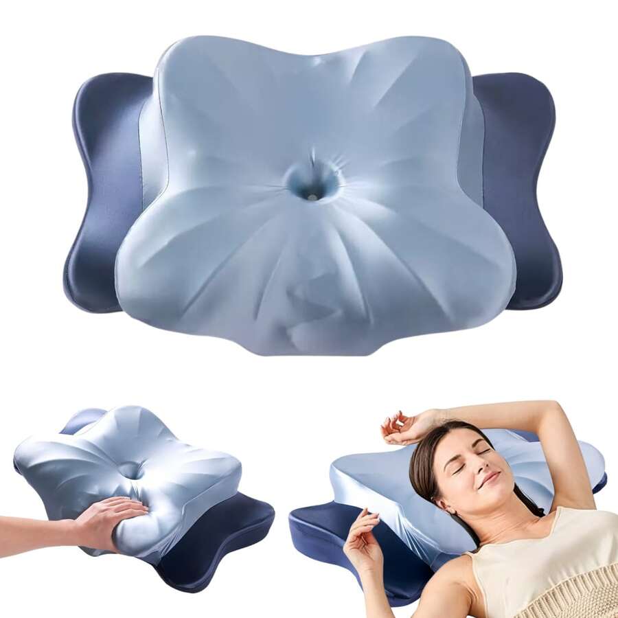 Side Sleeper Pillow, Memory Foam Cervical Butterfly Pillow,Cervical Neck Pillow For Sleeping, Ergonomic Side Sleeper Pillows For Adults, Neck Support Pillow For Neck And Shoulder Support, Bed Pillow For Side Back Stomach Sleepers - Gift For Mom - Blue - View 1