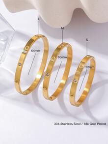 1pc Stainless Steel Bangle, Mirror Polished, Vacuum Plated, Non-Fading, Lucky Four-Leaf Clover, Classic Fashion Design, Suitable For Daily Wear. 3 Sizes Available, Family Set, Inner Diameter 6.4/6/5.2cm - Lsc-01 - View 11