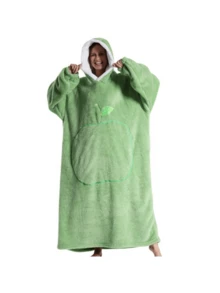 Large Hooded Blanket Bathrobe, Soft Fluffy Coral Fleece Long Robe, White Lambswool Lining, Hooded, Leaf Embroidery Detail, Large Front Pocket, Loose Warm, Suitable For Sofa Leisure - Multicolor - View 14