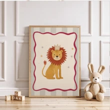 1pc Canvas Framed Nursery Wall Art, Vintage Circus Lion With Crown Kids Room Decor, Retro Carnival Lion Wall Decor, Little King Children's Room Decoration, Storybook Animal Poster, Playful Kids Room Decor, Nursery Decoration, Children's Room Poster, Kindergarten Decoration, Girls Room Decor, Boys Room Decor, Bathroom Decor, Classroom Decor, Game Room Decor, Baby Gift, Birthday Gift, Poster Art - Multicolor - View 2