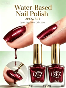 LZEZ Water‑Based Bright Top Coat 2‑Pack Total 20ml, Gloss Shine Nail Finish, Long‑Lasting Nail Surface Protection - Burgundy - View 2