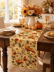 Fall Pumpkin Maple Leaf Table Runner, Autumn Sunflower Floral Harvest Table Runner For Thanksgiving Dinner Party Kitchen Dining Table Home Decor - Multicolor - View 12