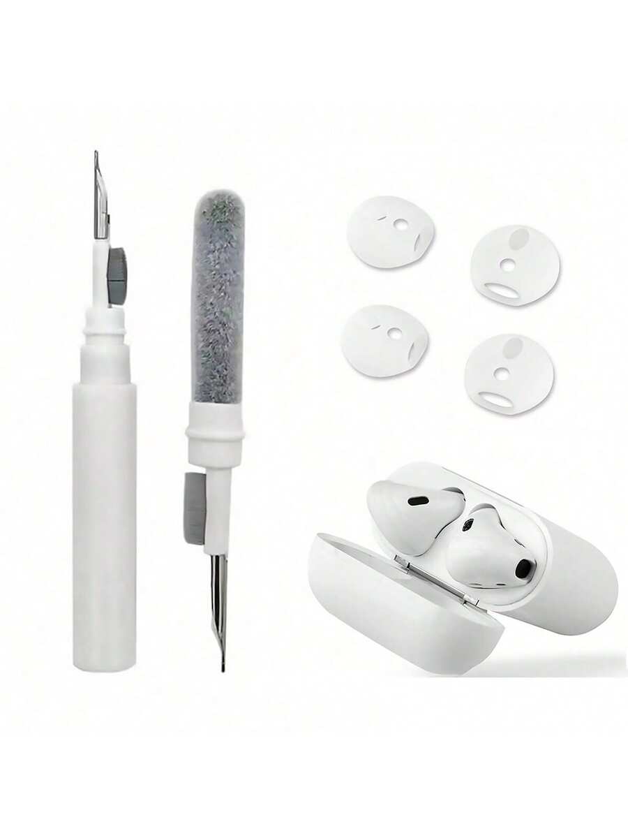 4 buah Penutup Earbud Silikon Ultra Tipis Anti-Selip + 1 buah Sikat Pembersih Pena yang Kompatibel dengan Earbud Apple Generasi ke-1/ke-2, Kit Pembersih Multifungsi
