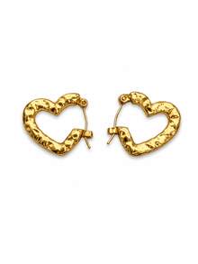 6 Pairs Gold Stainless Steel Earrings Set For Women, Heart Bee Geometric Hoop Statement Earrings, Vintage Boho Jewelry For Daily Wear Party Gift - Gold - View 13