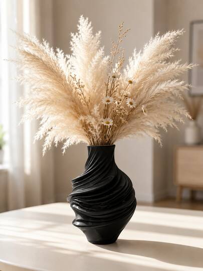 Black Twisted Pleated Artistic Sculpture Small Desktop Vase, Abstract Asymmetric Swirl Texture Vase, Modern Minimalist Atmosphere Dried Flower Vase, Suitable For Pampas Grass Dried Flower Arrangement Decor, Matte Black Natural Shaped Vase, Scandinavian Bohemian Modern Farmhouse Home Decor, Can Be Used For Living Room Bedroom Entryway Vanity Desk Bookshelf Dining Table Office Desktop Centerpiece, Highly Attractive Home Accent Decoration Floral Vase, Creative Bud Vase, Exquisite Housewarming Gift Home Gift, Create Textured Home Space, Artistic Desktop Decoration Ornament