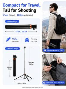 MIAOTU 2m Auto-Deploying Camera Light Stand Tripod, One-Touch Ground Trigger, 5kg Load Capacity, 1/4" Interface, 50cm Wide Base, Suitable For DSLR, Mirrorless Camera, LED Video Light, Ring Light, Photography Studio And Live Streaming - View 7