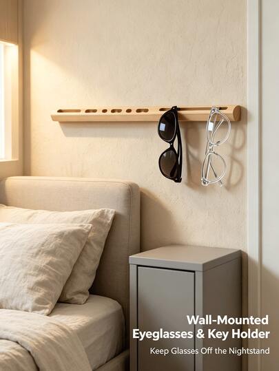 2 piezas/1 pieza Organizador decorativo de madera para gafas de entrada, organizador de llaves de madera, organizador de pared minimalista moderno, caja de almacenamiento funcional para pasillo y vestíbulo, disponible en dos colores