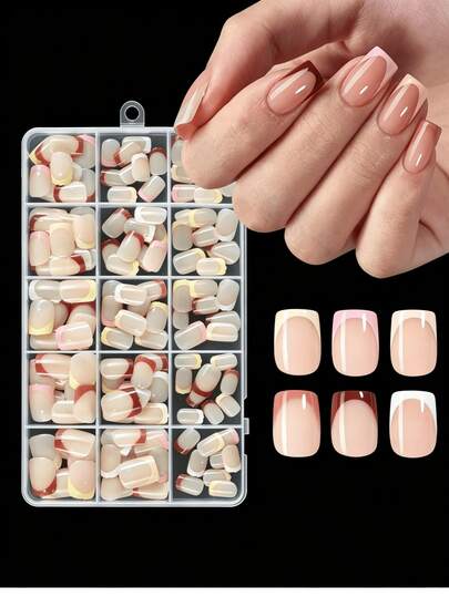 180pcs Glossy Classic French Press-On Nails, 6 Styles Of Simple Fashion Winter French Fake Nails Set, Suitable For Women's Autumn/Winter Nail Decoration