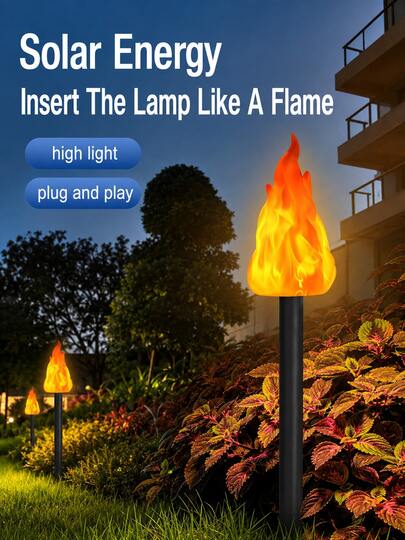 2/4pcs Solar Torch Lights With Flickering Flame Effect, Waterproof Outdoor LED Tiki Torches, Dusk To Dawn Auto On/Off Ground Stake Dancing Flame Lights, Landscape Decorative Lights For Garden, Yard, Patio, Pathway, Walkway, Lawn And Party Decoration
