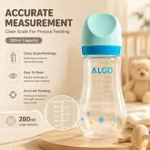 1pc 280ml PP Baby Bottle, Curved Anti-Drop Easy Grip, Clear Scale Scientific Feeding, Soft Silicone Nipple, Fully Detachable, Suitable For Newborn Gift, Christmas Gift - Multicolor - View 5