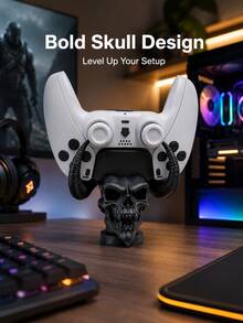 Game Controller Stand, Skull Controller Base, Horned Demon Gamepad Display Rack, Gothic Style Game Desktop Storage, Desktop Controller Storage Rack, Video Game Accessories, Gamer Room Decor, Halloween Desktop Decoration, Game Equipment Decor, Gamer Gift - B - View 7