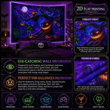 2D Fluorescent Halloween Tapestry: Scary Demon Tree, Pumpkin Head, Scarecrow, Haunted House, Full Moon, Bats, Spider Web, Blacklight Reactive Tapestry - Halloween Home Party Decoration - Multicolor - View 11