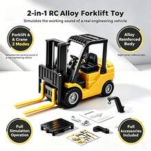 Remote Control Forklift Model, 1:64 Scale Realistic Alloy Desktop Engineering Toy, Mini Engineering Forklift, Fork Lift & Lower, Forward & Backward, Left & Right Steering, Light & Music & Horn, Multi-Speed Adjustment, Fun Educational Toy, Suitable For Children, Boys & Girls Like, Parent-Child Interaction, Adult Desktop Stress Relief, Decoration & Collection Display - Yellow - View 6