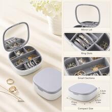 1pc Portable Mini Jewelry Storage Box With Mirror, Multi-Compartment Travel Organizer For Rings, Earrings And Necklaces - Multicolor - View 7