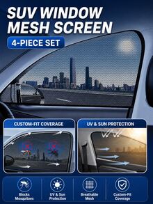 4pcs SUV Front & Rear Car Window Insect Net Mosquito Screen, Car Mosquito Net Sun Shade, Breathable Window Screen, UV Protection, Heat Insulation, Privacy Curtain - Car Window Curtains - View 6