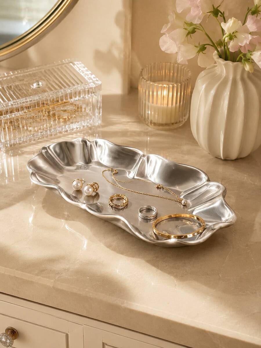 1pc Asymmetrical Wavy Jewelry Tray, Elegant Decorative Storage Dish For Rings, Earrings, Necklaces, Keys And Small Accessories, Modern Vanity Bedroom Entryway Home Decor Gift, Jewelry Tray/Small Accessory Dish/Storage Tray/Vanity Home Decor - Multicolor - View 1