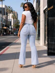 Women's Plus Size Slim Fit Flare Jeans, Elegant & Fashionable, Premium Choice For Daily Wear - Light Wash - View 2