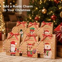 24pcs Christmas Kraft Paper Gift Boxes With Red Ribbon, Small Christmas Paper Gift Boxes, 6/8 Holiday Patterns Available (Santa Claus, Snowman, Gingerbread Man, Reindeer, Bell), Winter Party Favor Bags, Suitable For Classroom Gift Exchange Decoration, Holiday Gift Packaging Boxes - Kraft Paper Bag - View 5