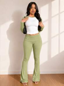 Kliou Fall 3 Pieces Set Woman Tracksuit Head Bands+Patchwork Crop Tops+Long Pant Streetwear Casual Stretch Slim Outfits - Green - View 5
