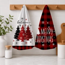 2/4/6 buah Serbet Dapur Bermotif Natal, Motif Kotak-kotak Merah & Hitam Gaya Pedesaan Klasik, Lembut & Mudah Dibersihkan, Motif Pohon Natal & Kepingan Salju, Dekorasi Rumah Natal, Hadiah Natal, Cocok untuk Dekorasi Dapur, Memanggang, Memasak, Pesta Natal, Meja Natal - MultiWarna - View 3